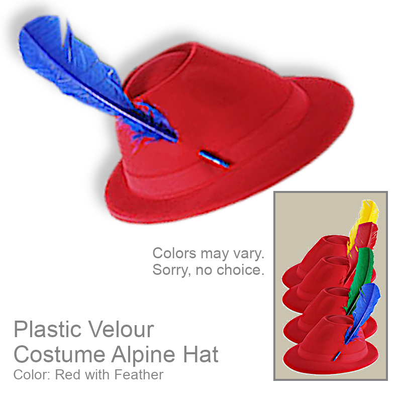 Plastic Red German Alpine Feather Hat | Party Supplies