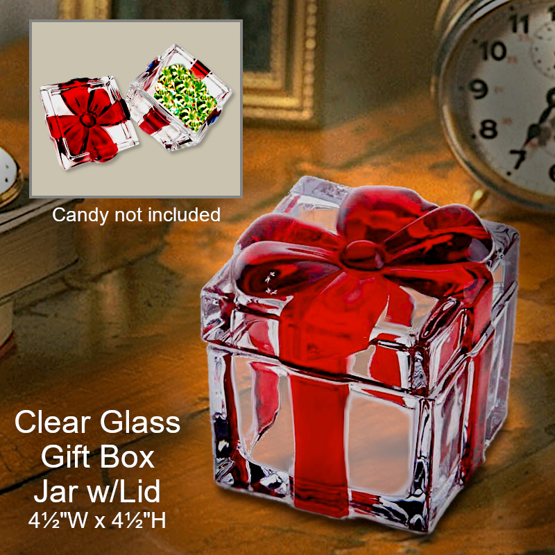 Glass Gift Box Shape Jar | Christmas Office Candy Dish