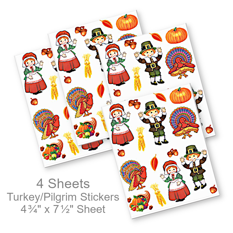 Cute Turkey & Pilgrim Stickers | Party Favors