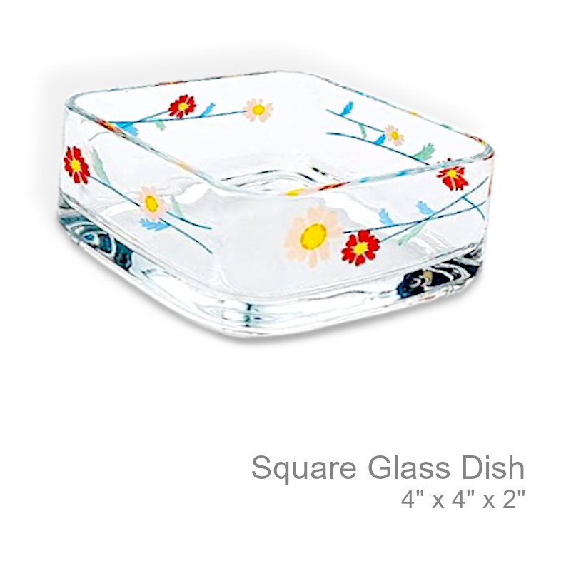 Floral Square Glass Dish | Office Candy Bowl