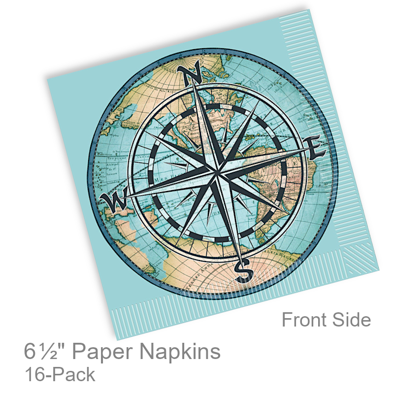 Compass World Map Globe Paper Napkins | Party Napkins