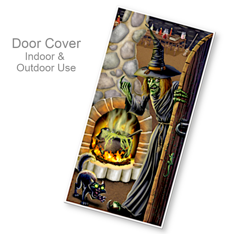 Green Witch & Cauldron Door Cover | Party Decorations