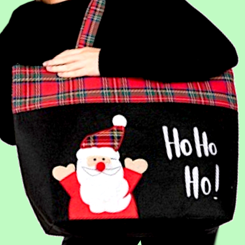 Plaid Santa Zippered Tote Bag | Christmas