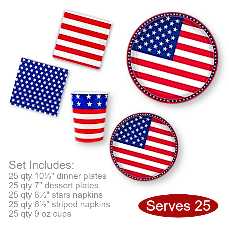 American Flag Paper Plates for 25 | 4th of July