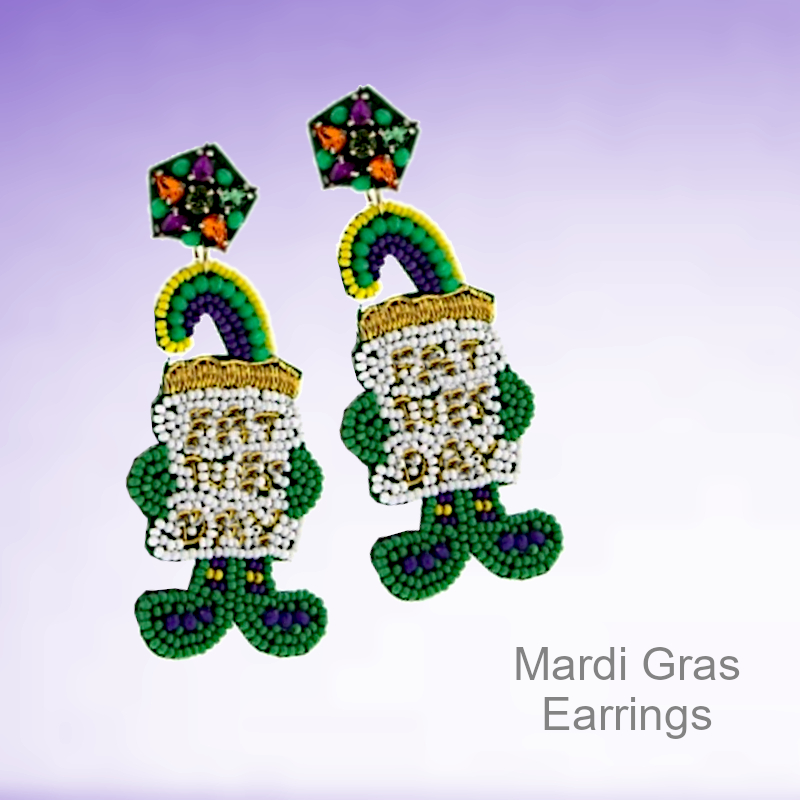 Mardi Gras Party Beaded Earrings Words | Mardi Gras