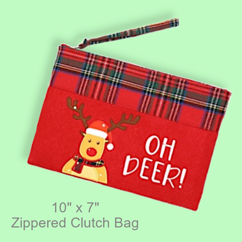 Plaid Reindeer Zippered Clutch Bag | Christmas