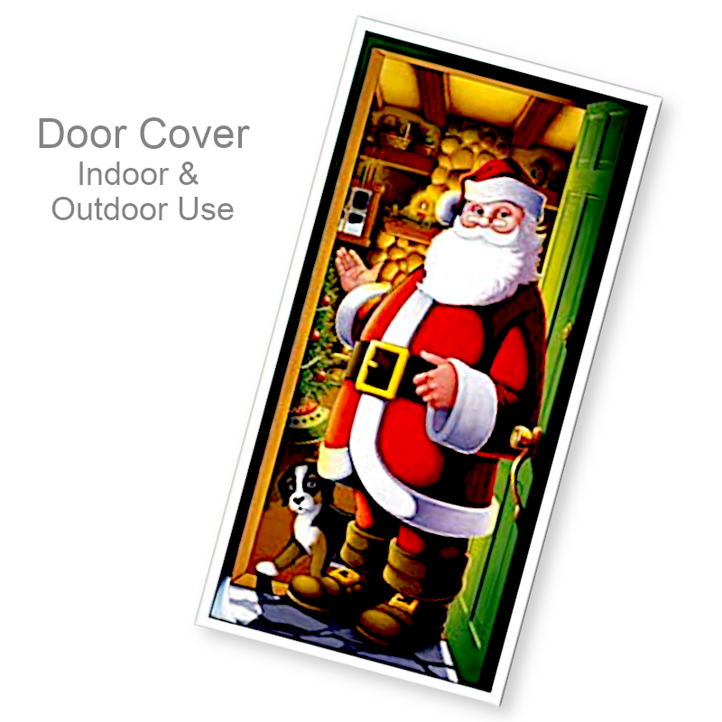 Santa in Doorway With Dog Door Cover | Party Decor