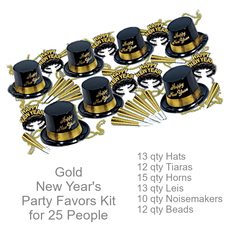 Gold New Years Party Kit for 25 People | New Year's