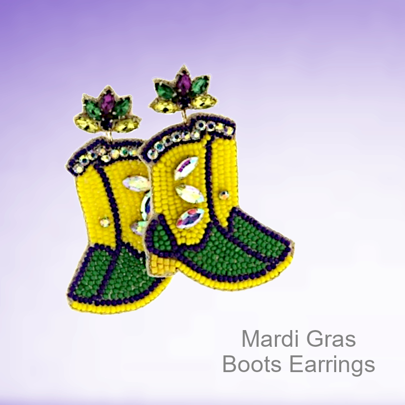 Mardi Gras Party Earrings Cowboy Boots | Mardi Gras