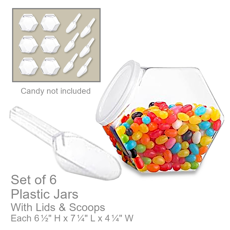 Plastic Hexagon Jars With Scoops | Office Candy Jar