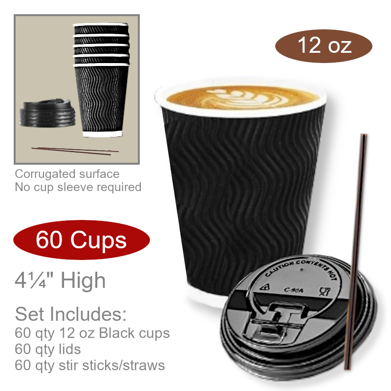 12 oz Paper Coffee Cups Lids Sticks Set | Drinkware