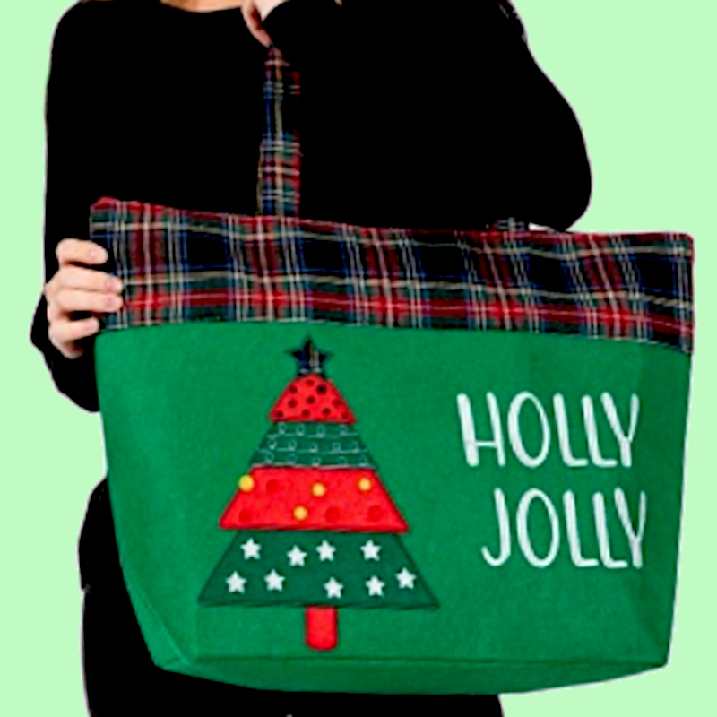 Plaid Christmas Tree Zippered Tote Bag | Christmas