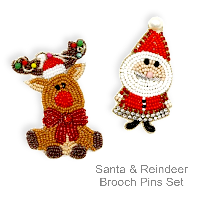 Santa & Reindeer Brooch Pins Set | Christmas