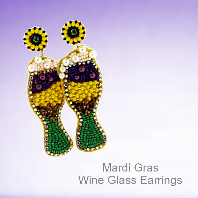 Mardi Gras Earrings Champagne Wine Glass | Mardi Gras