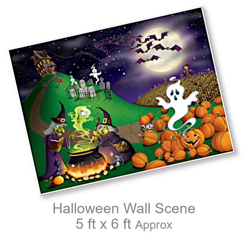 Witches/Ghosts/Pumpkins Wall Scene | Party Decorations