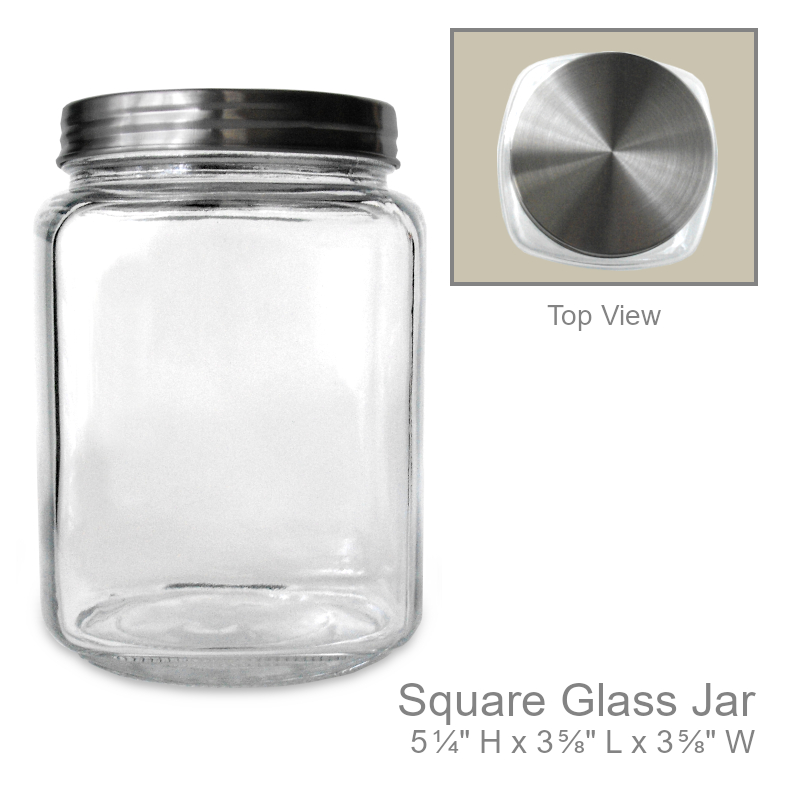 Square Shaped Glass Jar w/Lid | Office Candy Jar