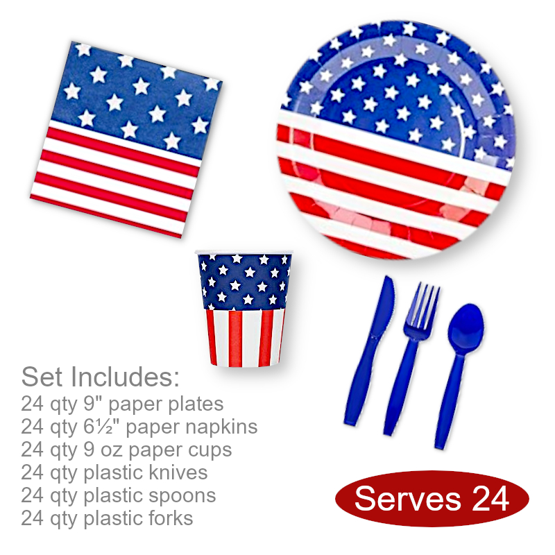 USA Flag Paper Plates Napkins for 24 | 4th of July