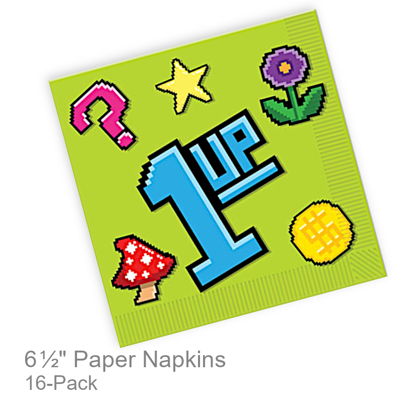 Retro 8-Bit Style 1Up Paper Napkins | Party Napkins