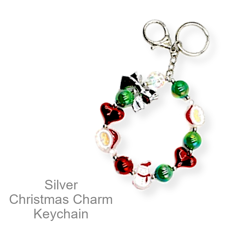 Shop Now Silver Christmas Wristlet Charm Keychain | Christmas