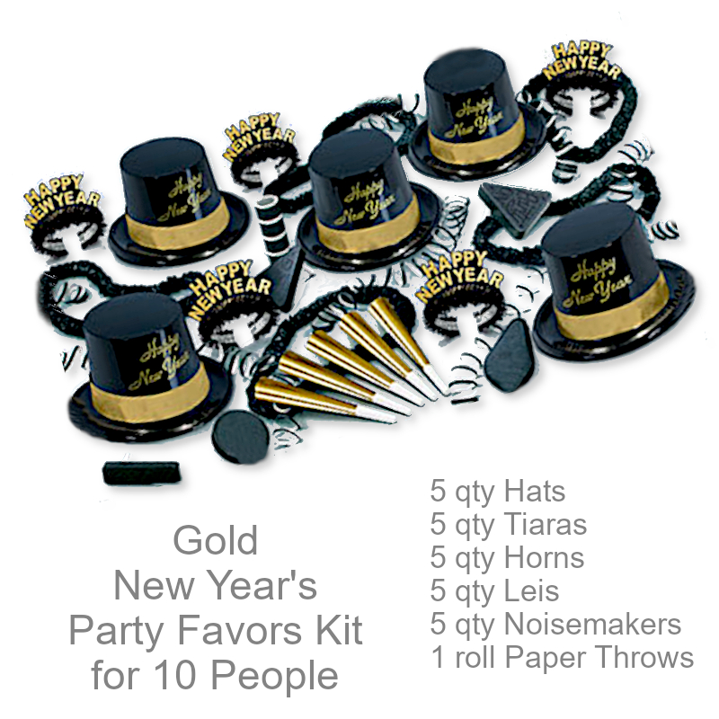Gold New Years Party Kit for 10 People | New Year's
