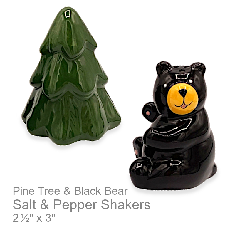 Rustic Pine Tree & Bear Salt/Pepper Shakers | Outdoors