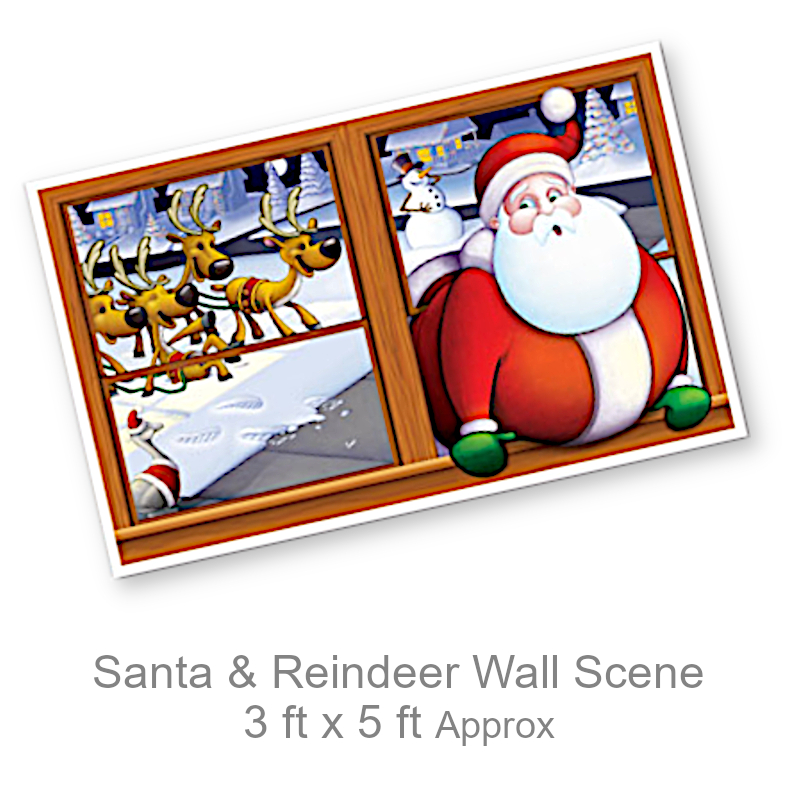 Santa & Reindeer In Window Wall Scene | Party Decor