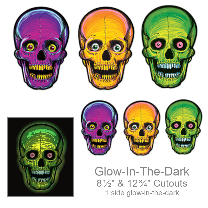 Glow-In-The-Dark Skull Cutouts | Party Decorations