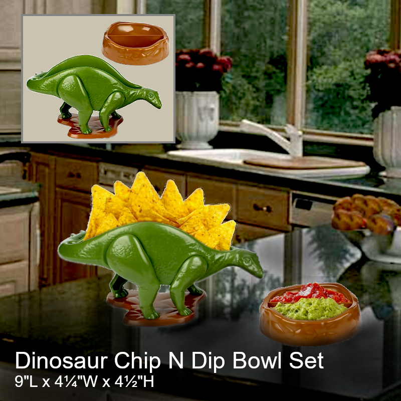 Funny Dinosaur Chip N Dip Bowl Set | Office Candy Dish