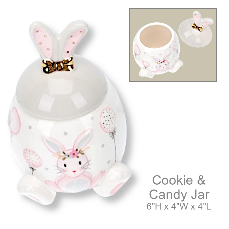 Bunny Rabbit Ears Cookie Candy Jar With Lid | Easter