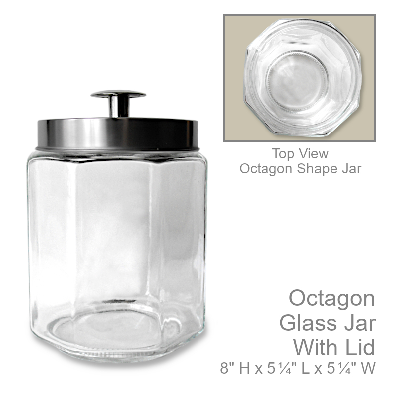 Octagon Glass Jar With Lid | Office Candy Jar