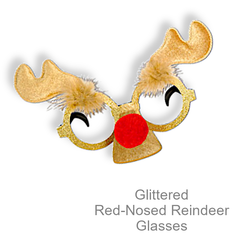 Glitter Red-Nosed Reindeer Eye Glasses | Party Favors