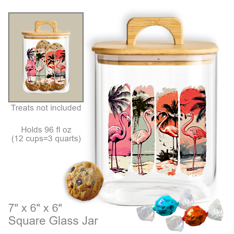 Flamingos Beach Square Cookie Candy Jar | Cookie Jar