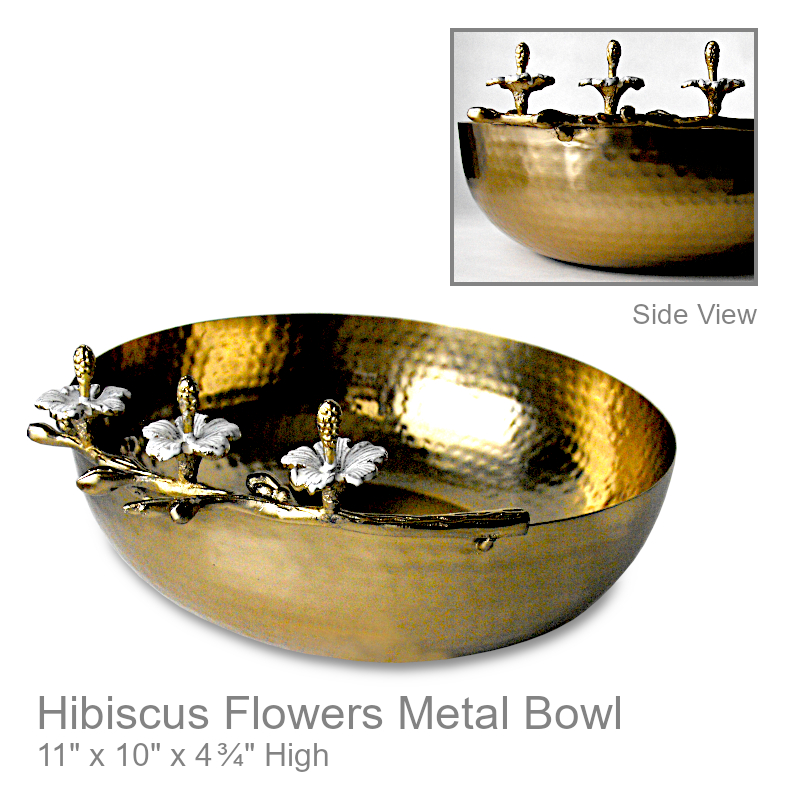 Hibiscus Flowers Gold Metal Bowl | Office Candy Bowl