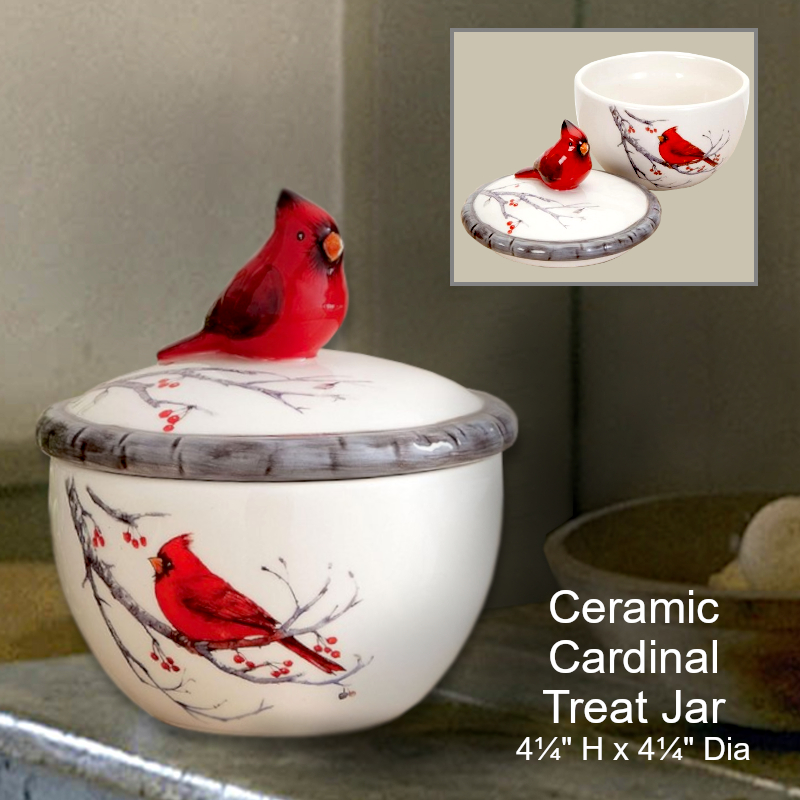 Cardinal Bird Jar With Lid | Office Candy Dish