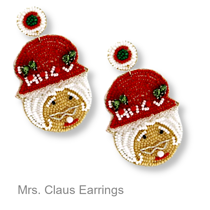 Mrs Claus Earrings Hat Face | Christmas Jewelry