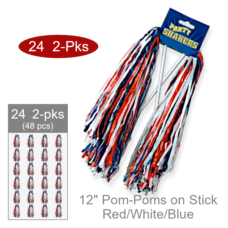 Wholesale Spirit Cheer Pom-Poms w/Stick | Bulk Party