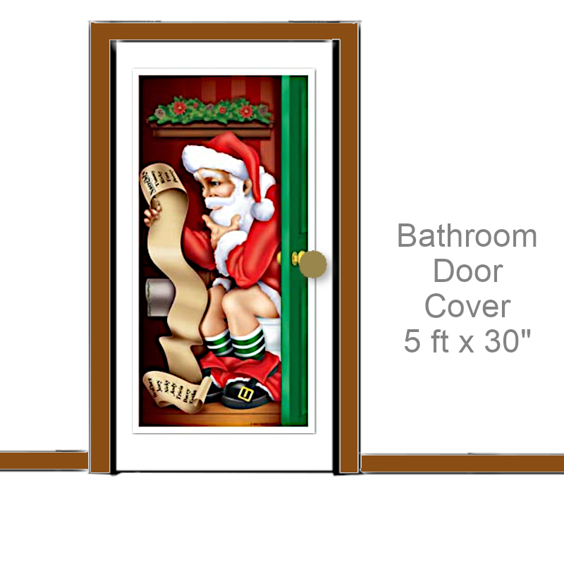 Santa on Toilet Bathroom Door Cover | Party Decor