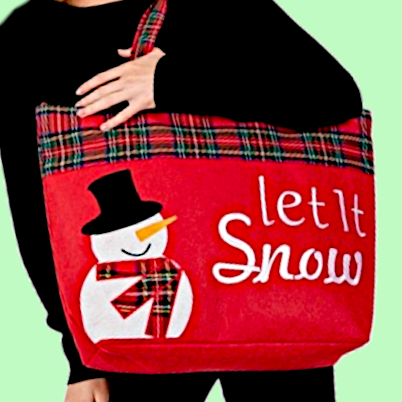 Plaid Snowman Zippered Tote Bag | Christmas