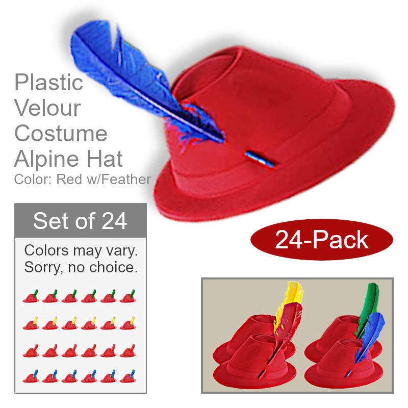 Wholesale Plastic Red German Alpine Feather Hat | Bulk