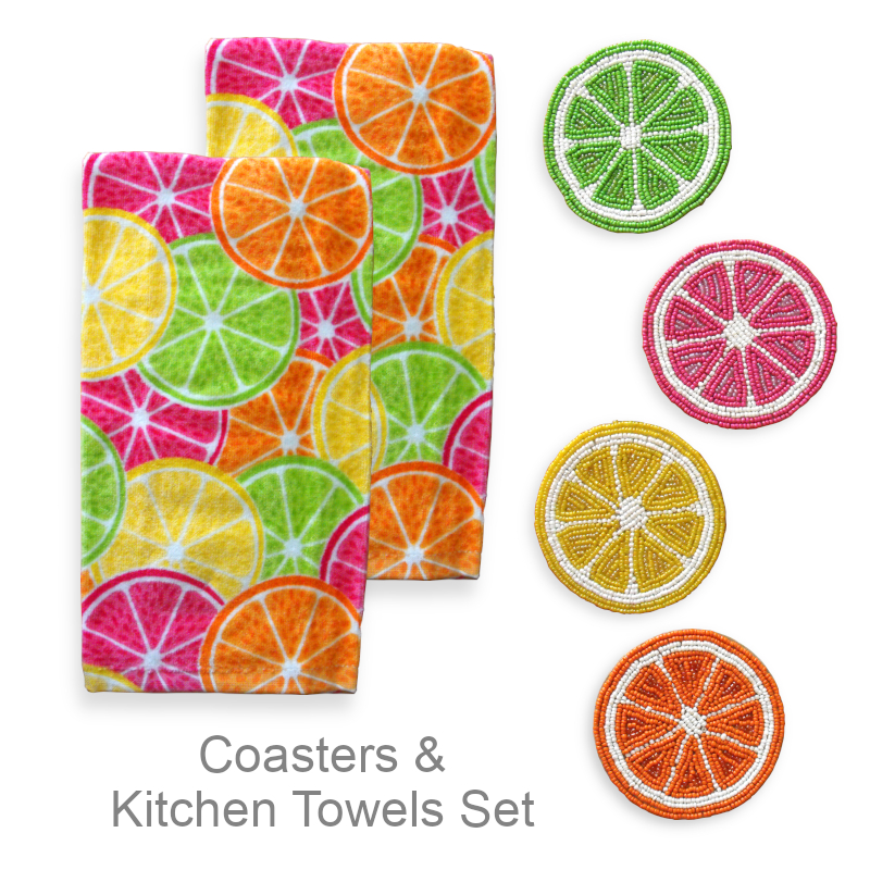 Coasters & Kitchen Towels Set | Beach, Lake & Pool
