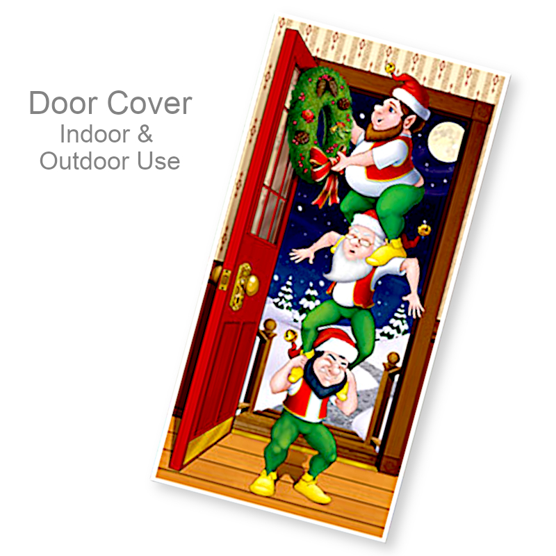 Funny Santa's Elves Wreath Door Cover | Party Decor