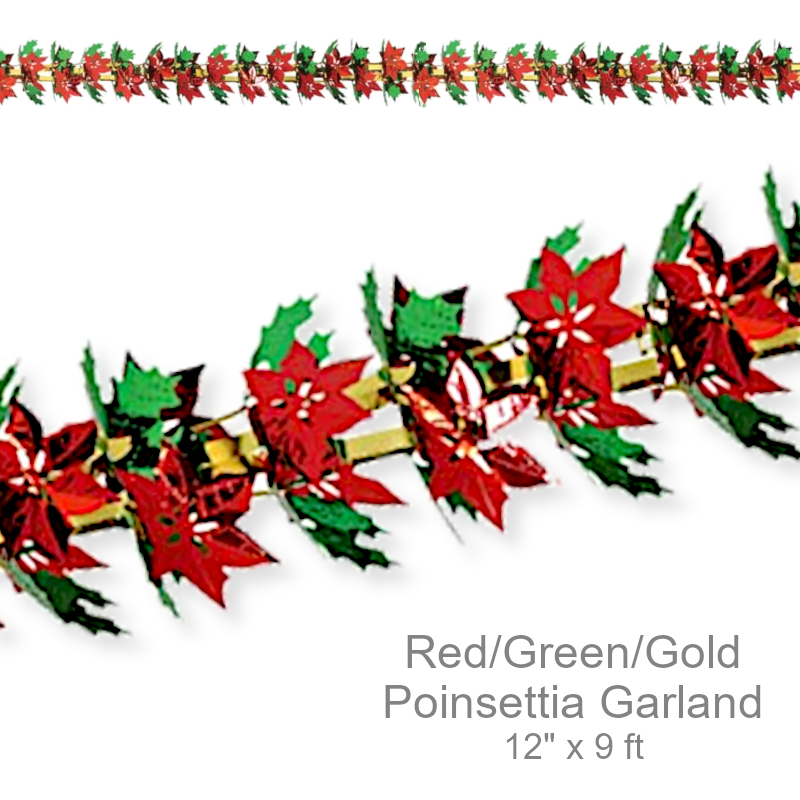 Poinsettia & Holly Garland Streamer | Party Decor