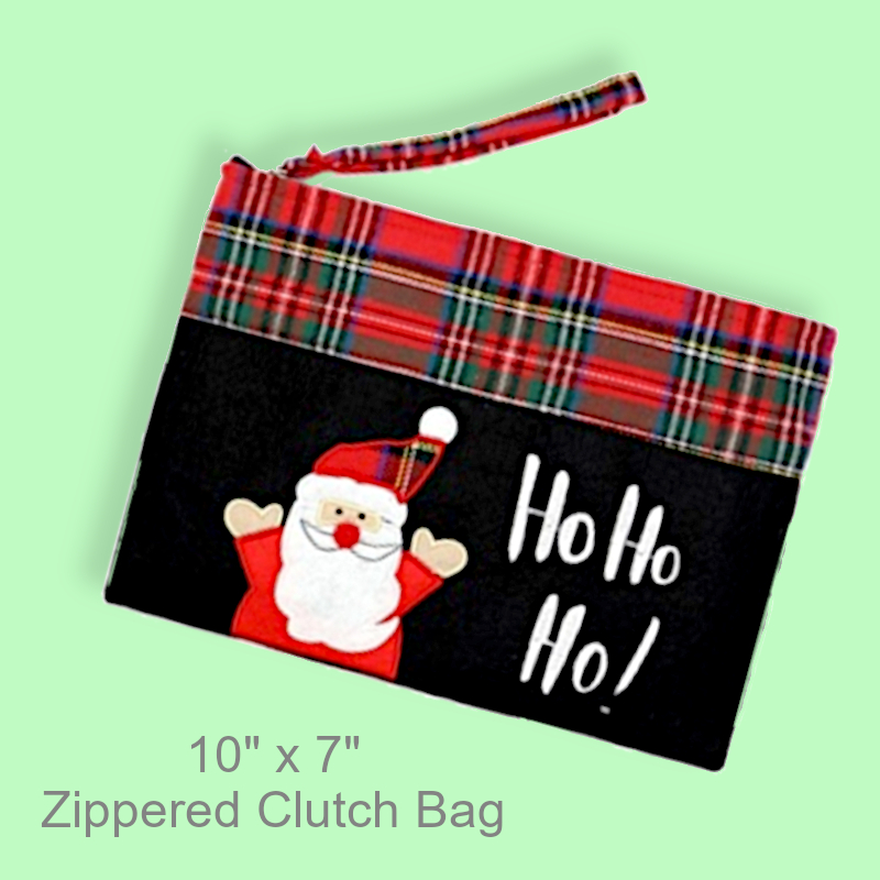 Plaid Santa Zippered Clutch Bag | Christmas