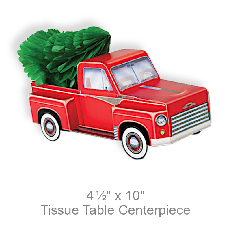 Red Truck w/Pine Tree Tissue Centerpiece | Party Decor