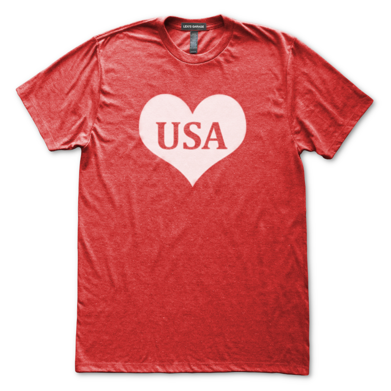 Womens USA T-Shirt With Heart | Patriotic Tee
