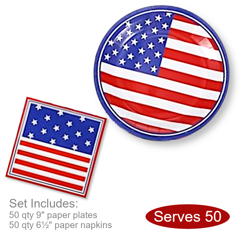 American Flag Plates Napkins Set for 50 | 4th of July