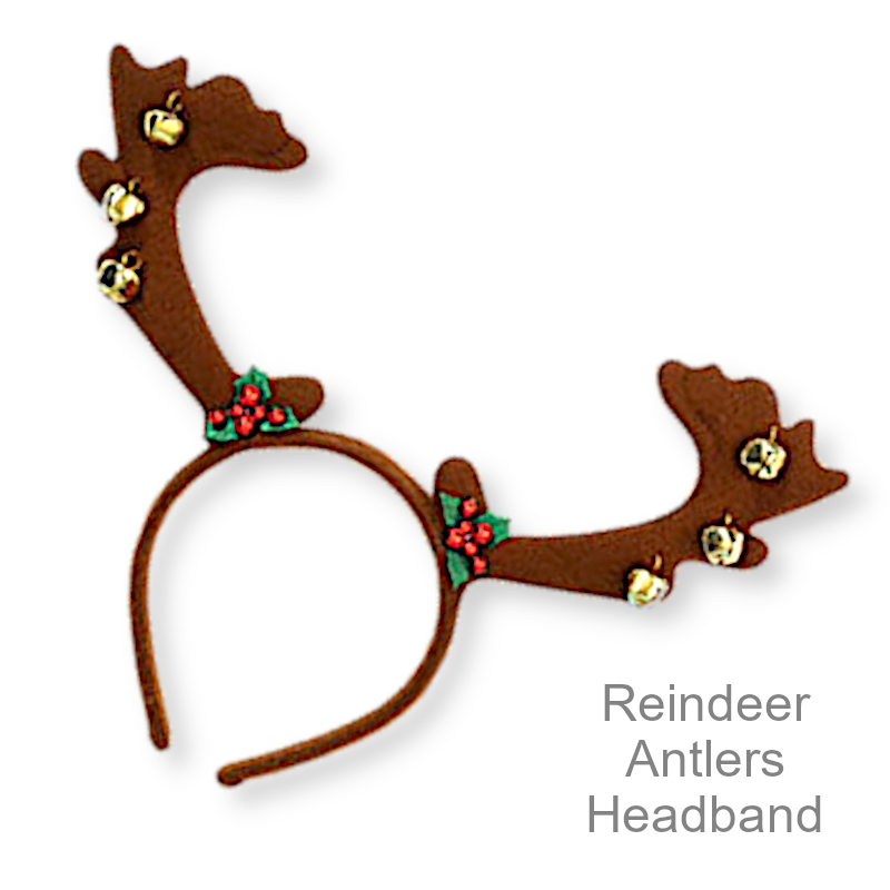 Funny Reindeer Antlers w/Bells & Holly | Party Favors