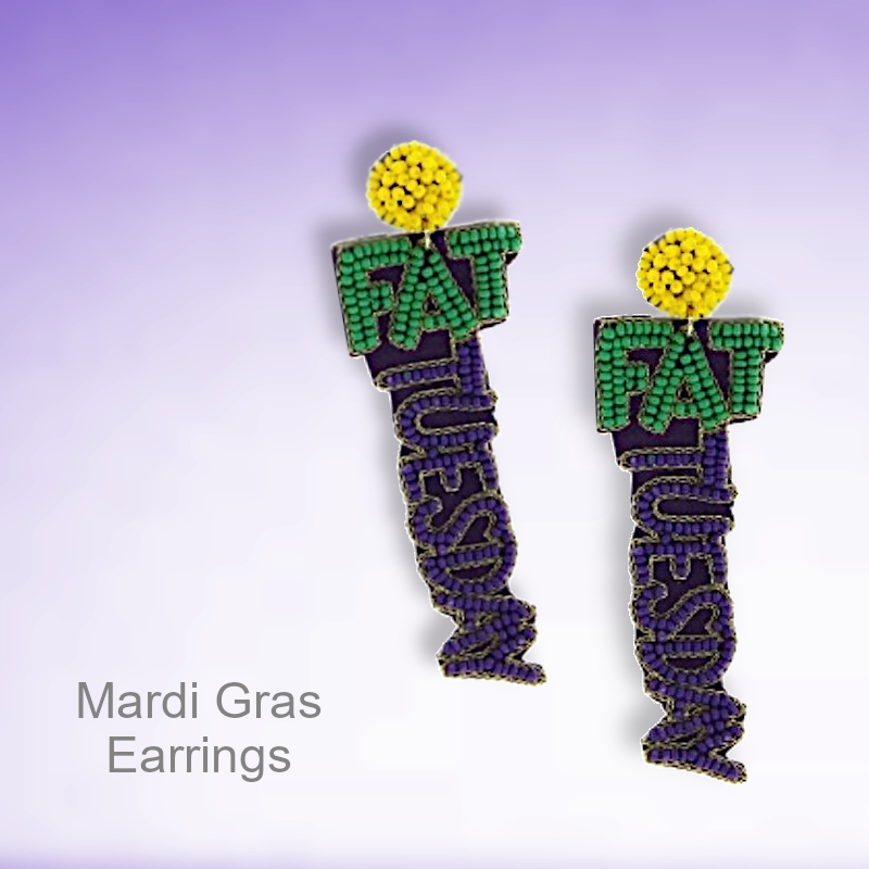 Mardi Gras Party Beaded Earrings Words | Mardi Gras