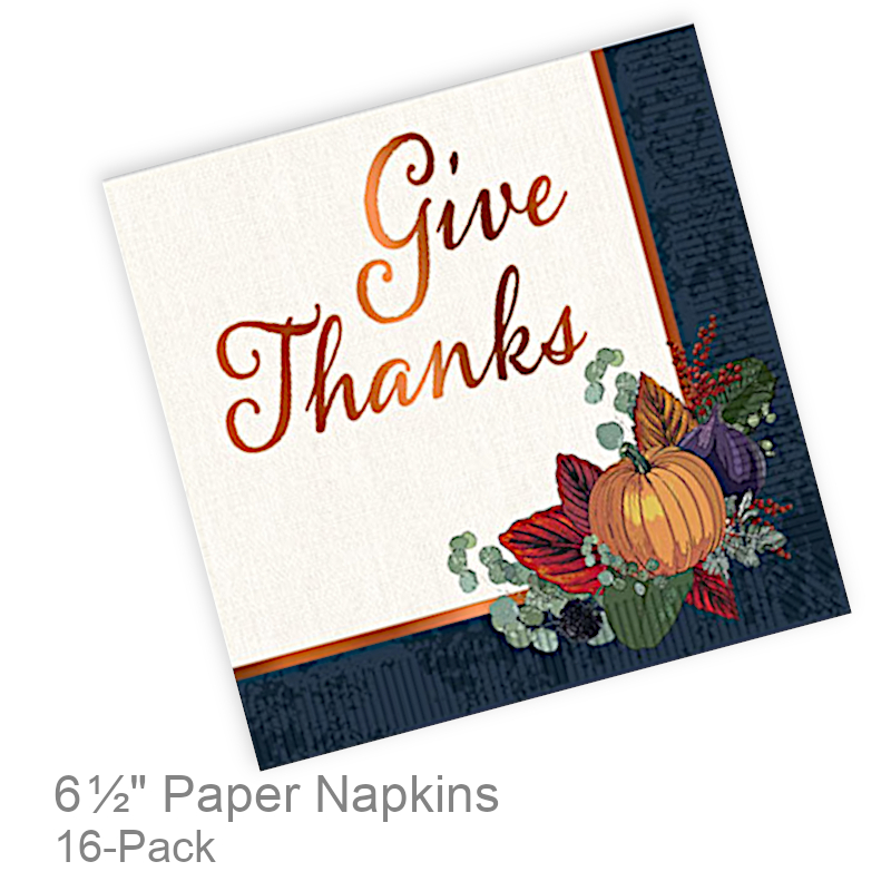 Give Thanks Cloth Print Foil Napkins | Party Serveware