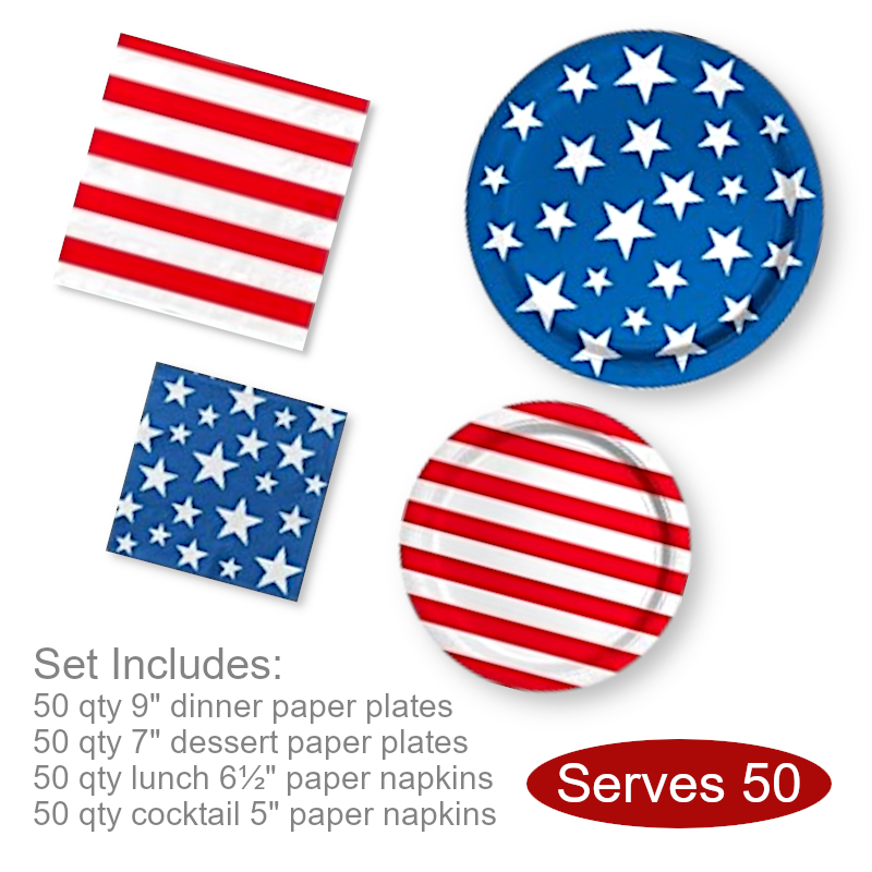 Bulk Paper Plates Napkins Set 50 People | 4th of July
